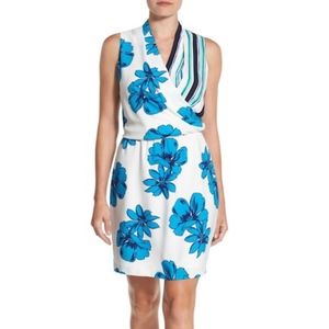 NWOT  Halogen Floral Stripe Faux Wrap Dress.